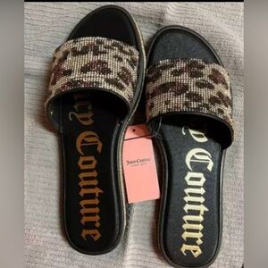 Juicy Couture Womens Yummy Gold Bling Black Slide Sandals Size 8